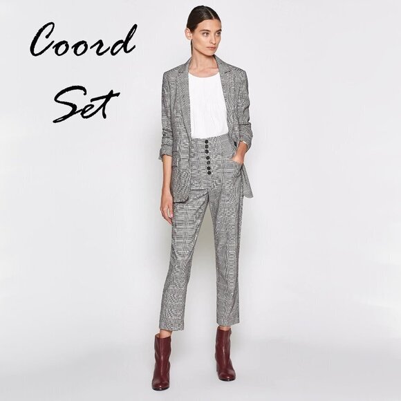 NWT Joie plaid houndstooth blazer & high waisted pants pantsuit set, 4 - Picture 1 of 16